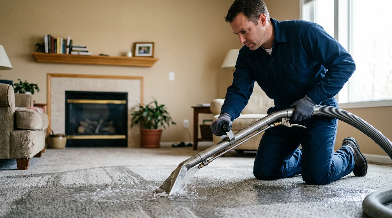 Water damage restoration technician working near Hasbrouck Heights, NJ